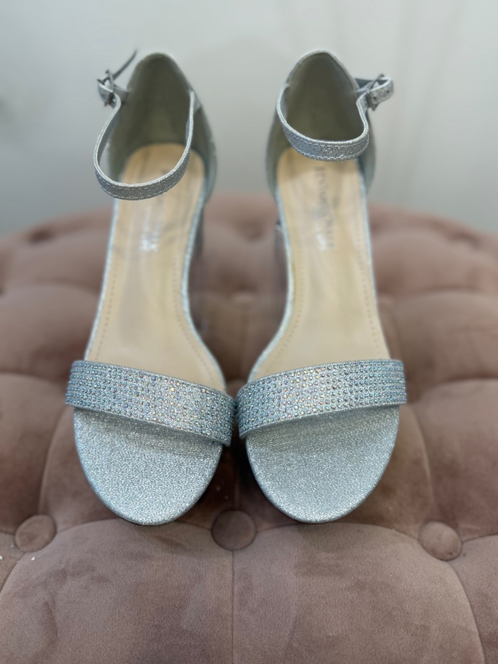 Touch Ups by Benjamin Walk Astra Rhinestone Block Heel Silver Size 7